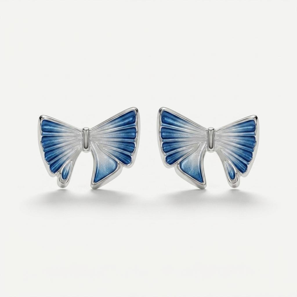 Blue Bow Stud Earrings for Women | Blue Enamel Ribbon Bow Earrings | Cute Stylish Statement Earrings for Party, Casual & Festive Wear