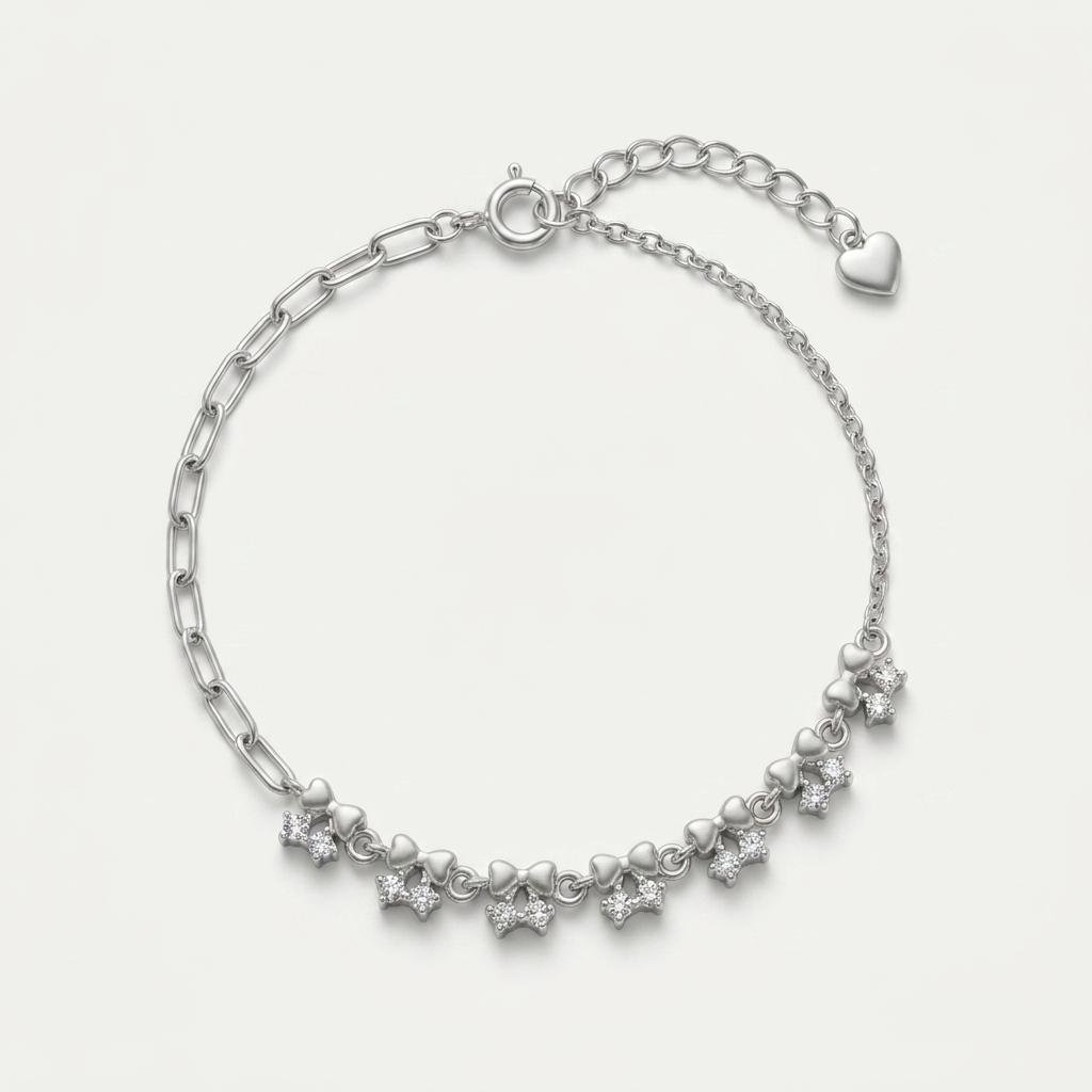 Silver Butterfly Heart Charm Bracelet for Women & Girls | Trendy Cute Adjustable Chain Bracelet for Everyday Wear & Gifting