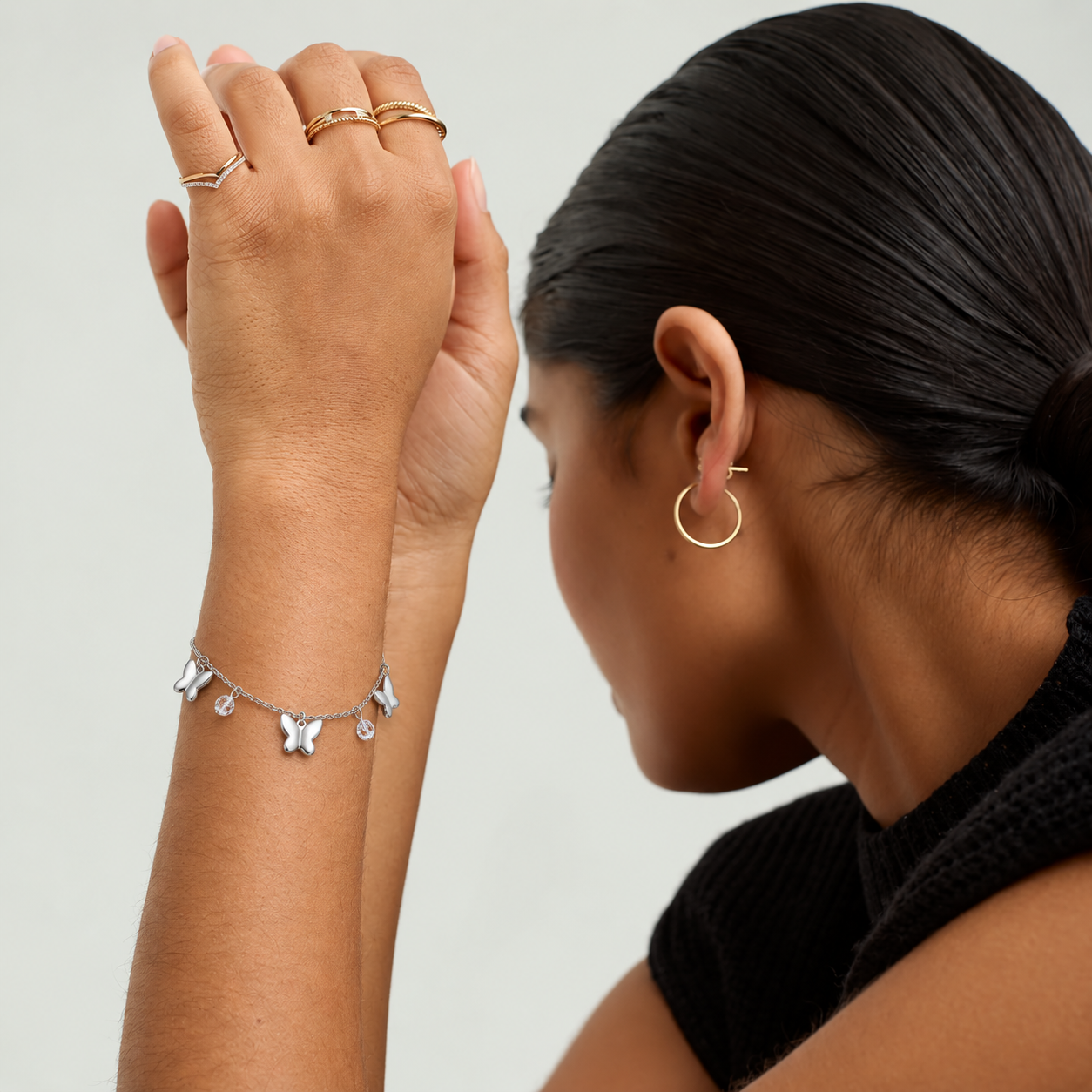 Silver Butterfly Charm Bracelet for Women & Girls | Butterfly Chain Bracelet with Crystal Charms | Delicate Trendy Fashion Jewellery for Everyday Wear - Image 2