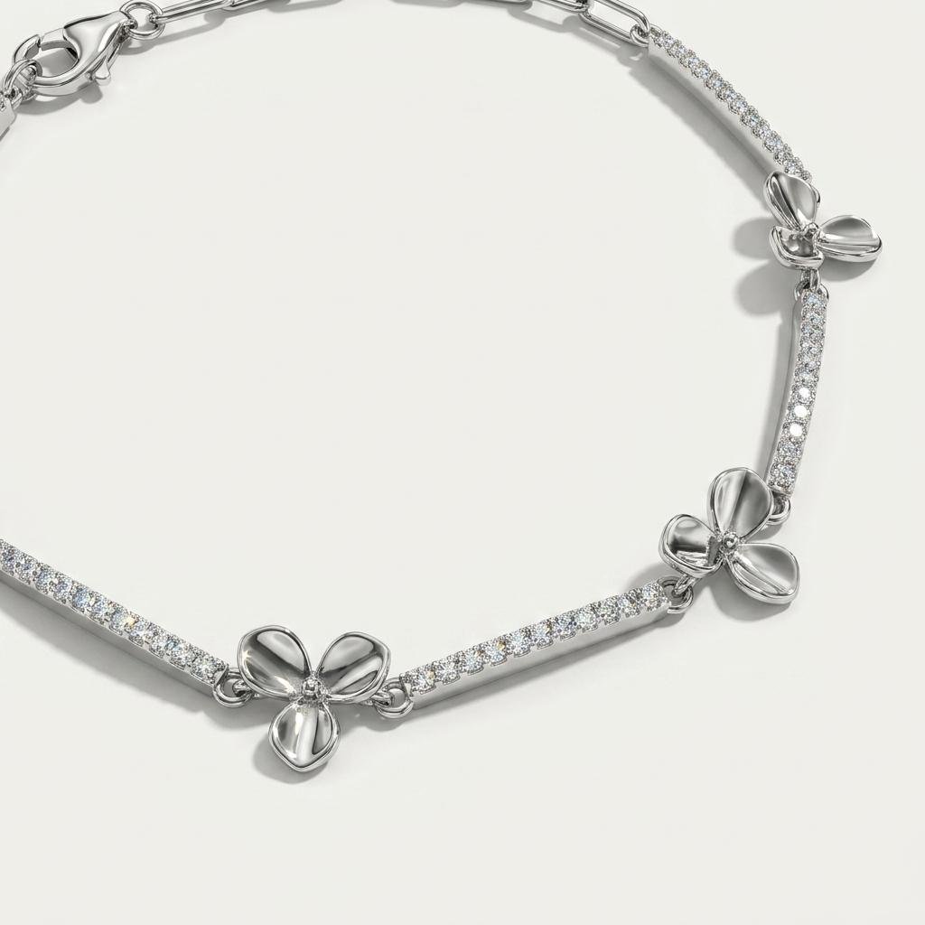 Silver Butterfly Charm Bracelet for Women & Girls | Sparkling CZ Stone Chain Bracelet with Floral Butterfly Charms | Trendy Fashion Jewellery - Image 3