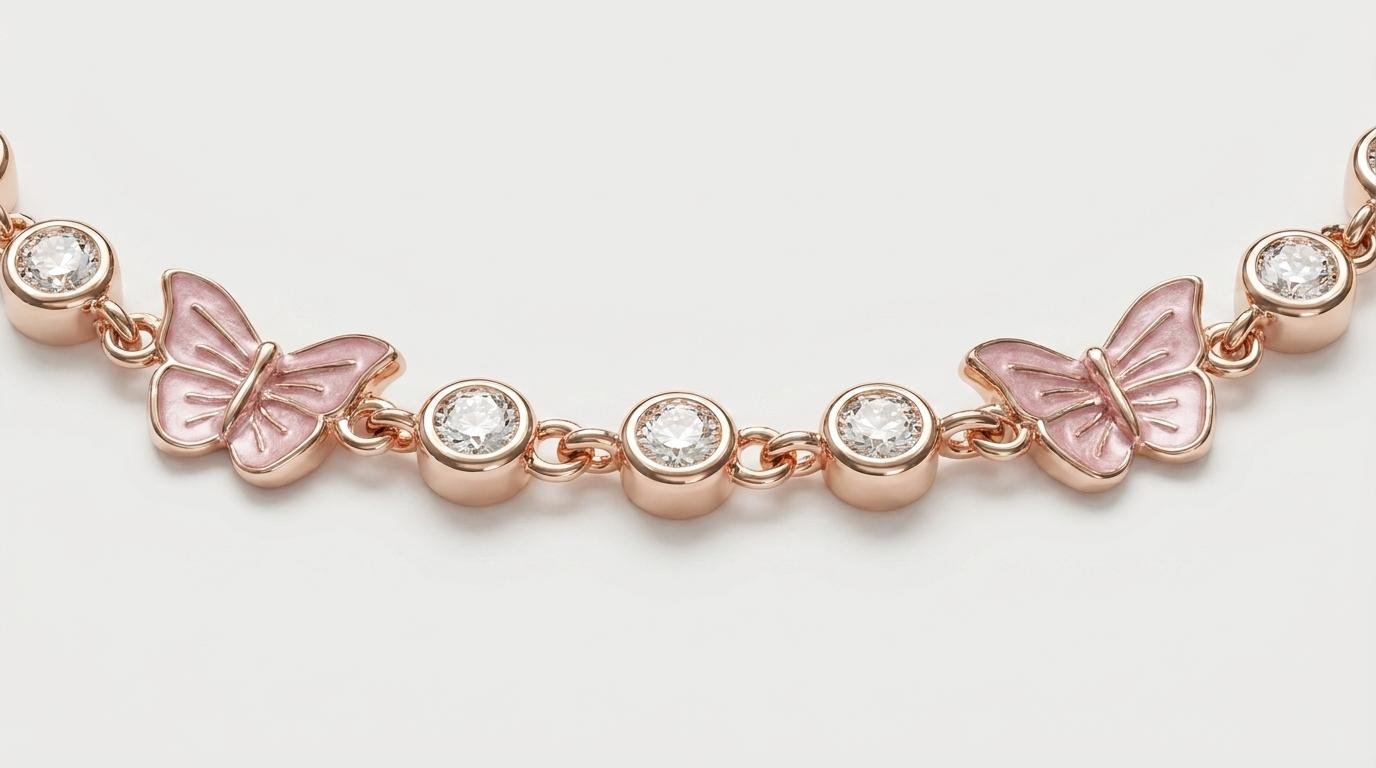 Rose Gold Butterfly Bracelet for Women & Girls | Pink Butterfly Charm Bracelet with Sparkling CZ Stones | Dainty Trendy Chain Jewellery for Everyday Wear - Image 4