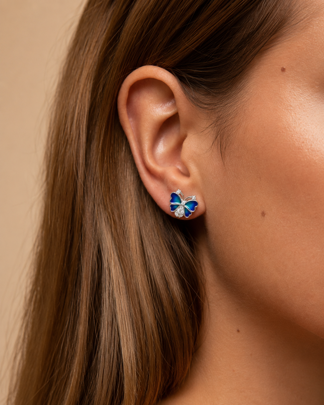 Sapphire Butterfly Stud Earrings - Image 2