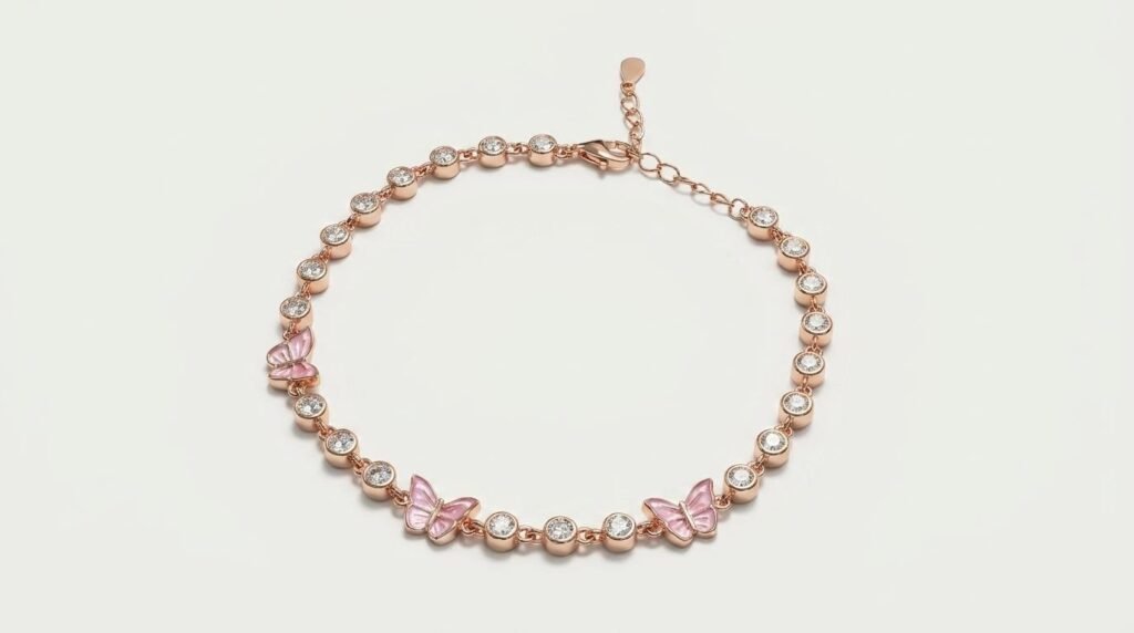 Rose Gold Butterfly Bracelet for Women & Girls | Pink Butterfly Charm Bracelet with Sparkling CZ Stones | Dainty Trendy Chain Jewellery for Everyday Wear