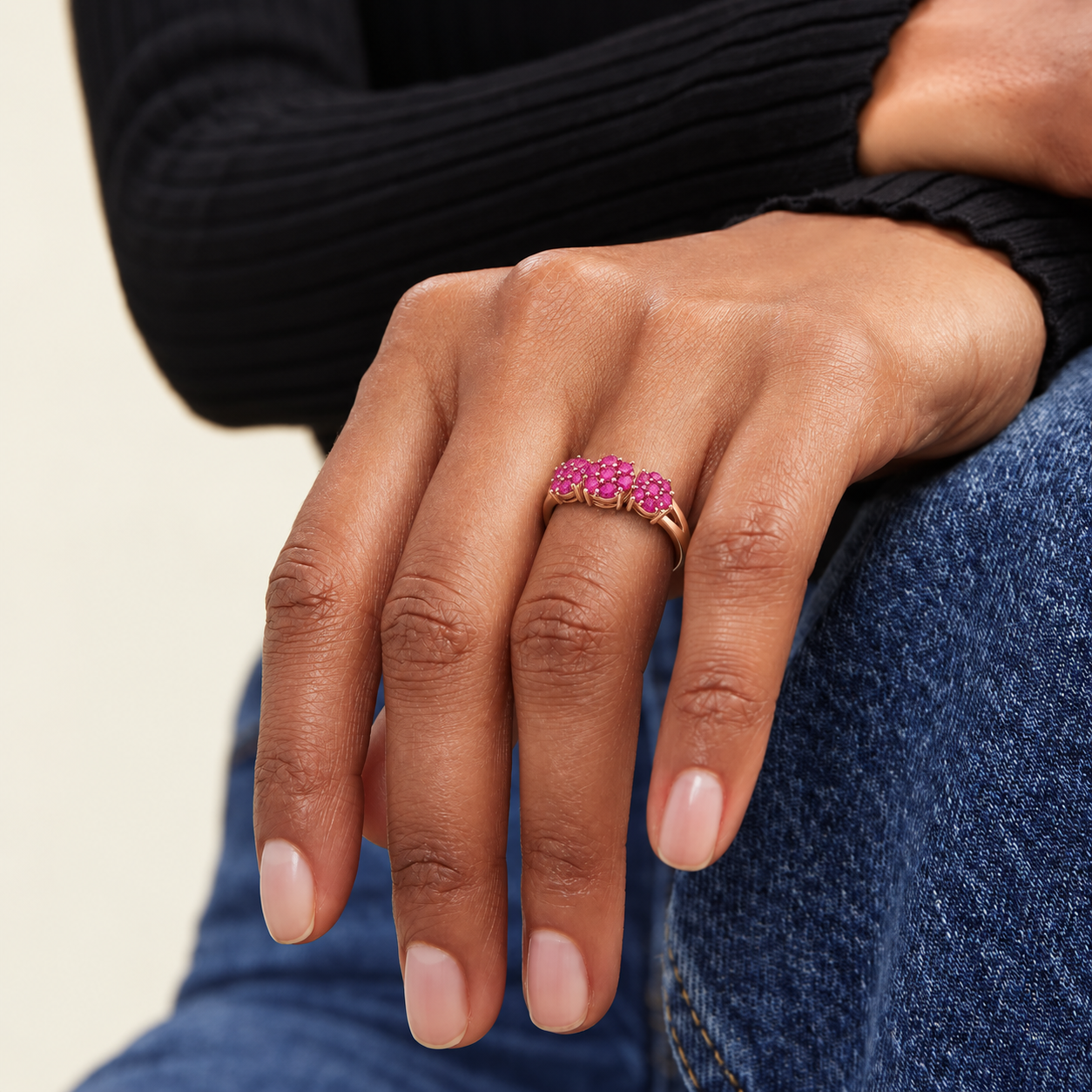 Rose Gold Pink Stone Cluster Ring for Women | Trendy Floral CZ Statement Ring | Stylish Adjustable Fashion Jewellery for Party & Gifting - Image 2