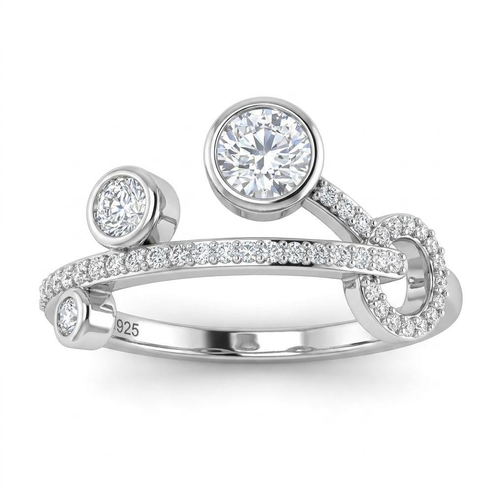 Silver CZ Crystal Open Ring for Women | Sparkling Round Stone Adjustable Statement Ring | Stylish Party & Everyday Jewellery
