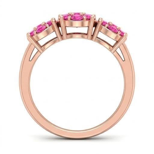 Rose Gold Pink Stone Cluster Ring for Women | Trendy Floral CZ Statement Ring | Stylish Adjustable Fashion Jewellery for Party & Gifting - Image 3