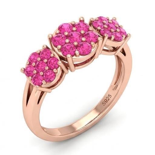 Rose Gold Pink Stone Cluster Ring for Women | Trendy Floral CZ Statement Ring | Stylish Adjustable Fashion Jewellery for Party & Gifting