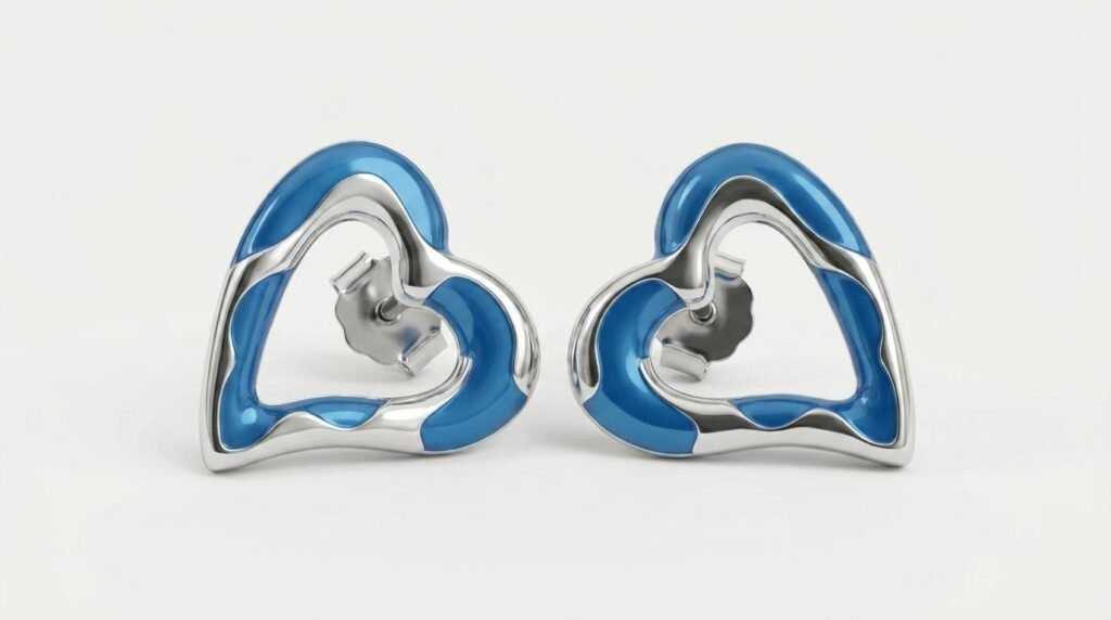 Blue Heart Stud Earrings for Women | Silver Tone Heart Shape Earrings with Glossy Blue Enamel Finish | Cute Minimalist Jewellery for Everyday & Party Wear