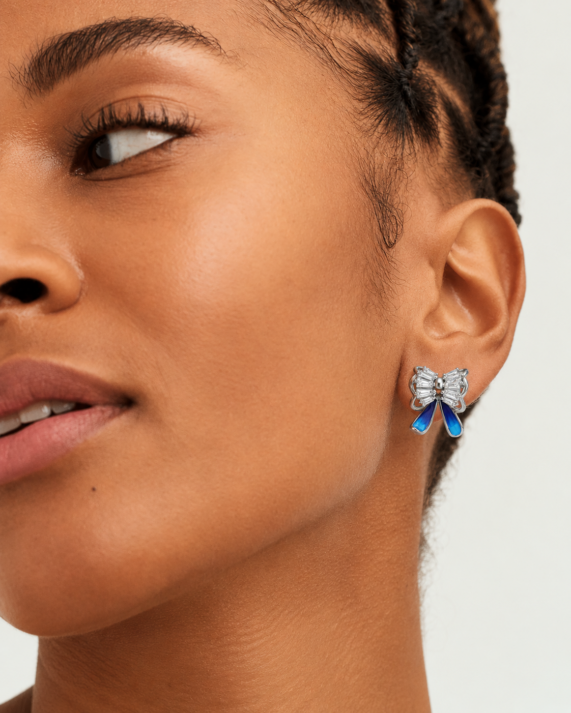 Blue Bow Earrings for Women | Sparkling Crystal Bow Stud Earrings with Blue Enamel Ribbon Drops | Stylish Statement Jewellery for Party & Festive Wear - Image 2