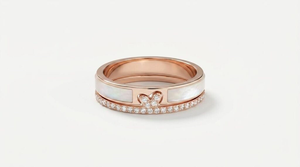Rose Gold Pearl Ring for Women | Mother of Pearl Butterfly Crystal Ring | Stylish Double Band Statement Ring for Party & Everyday Wear