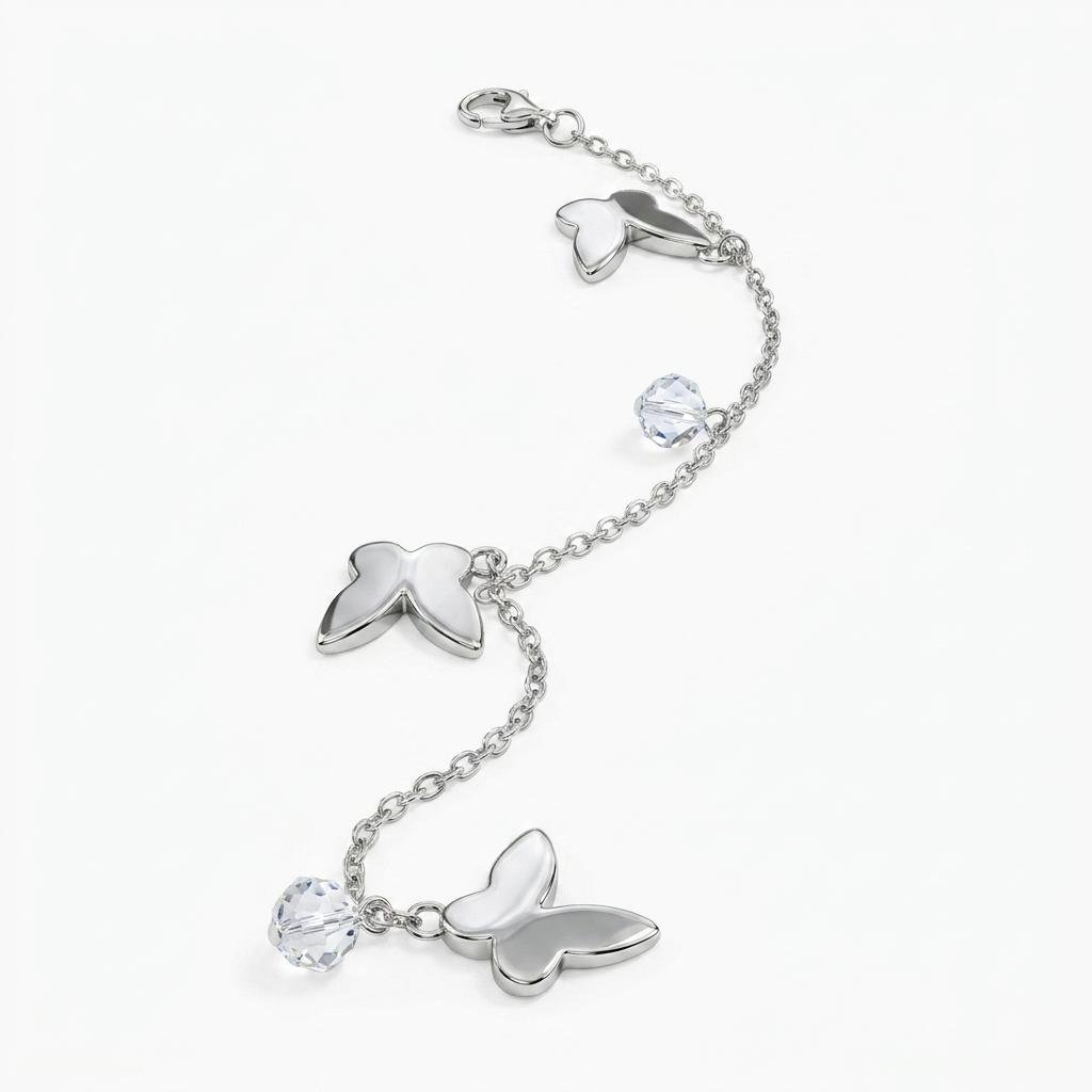 Silver Butterfly Charm Bracelet for Women & Girls | Butterfly Chain Bracelet with Crystal Charms | Delicate Trendy Fashion Jewellery for Everyday Wear - Image 3