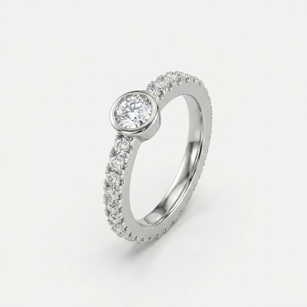 Silver CZ Solitaire Ring for Women | Round Crystal Stone with Full Stone-Studded Band | Elegant Statement Ring for Party & Everyday Wear