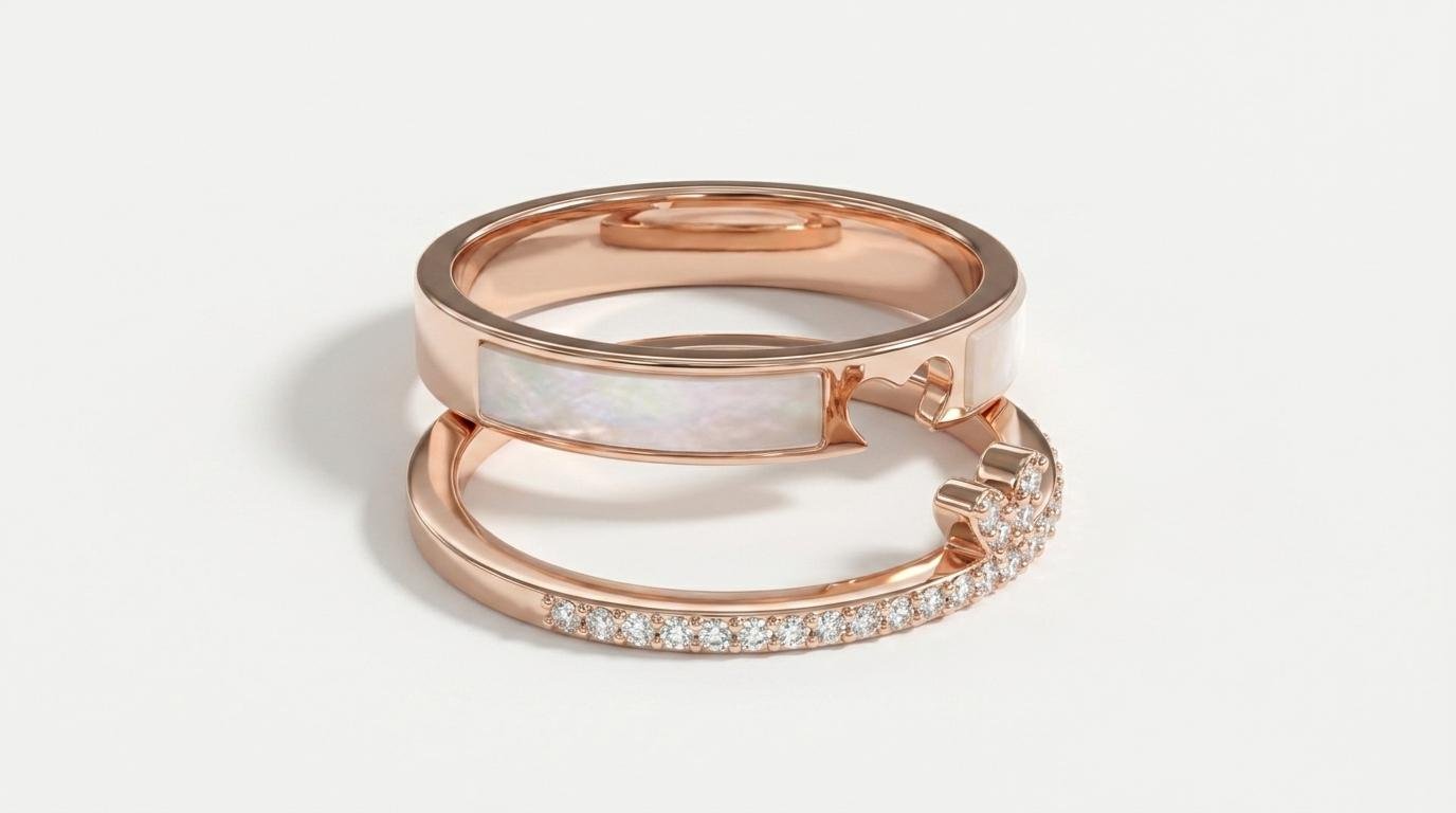 Rose Gold Pearl Ring for Women | Mother of Pearl Butterfly Crystal Ring | Stylish Double Band Statement Ring for Party & Everyday Wear - Image 4