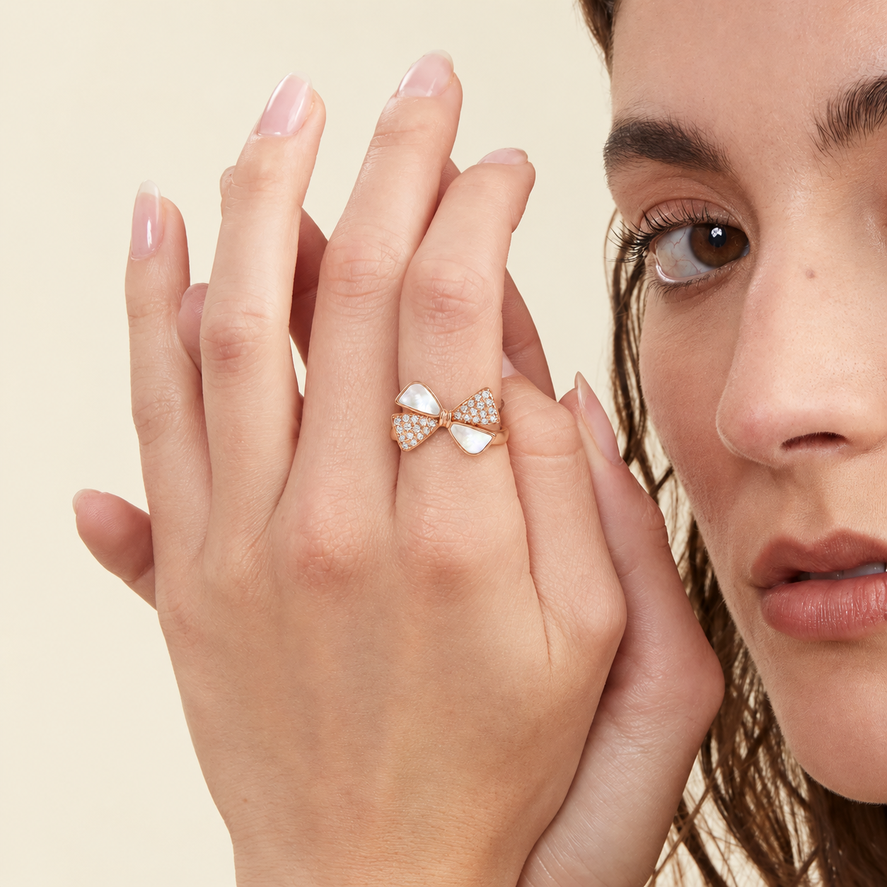 Rose Gold Bow Ring for Women | Pearl & CZ Crystal Ribbon Bow Statement Ring | Cute Stylish Fashion Jewellery for Party & Gifting - Image 2