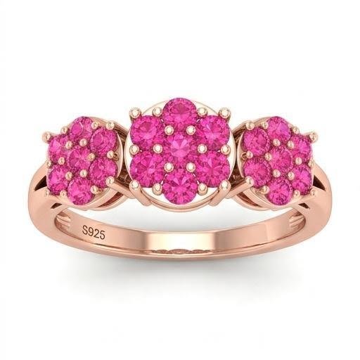 Rose Gold Pink Stone Cluster Ring for Women | Trendy Floral CZ Statement Ring | Stylish Adjustable Fashion Jewellery for Party & Gifting - Image 4