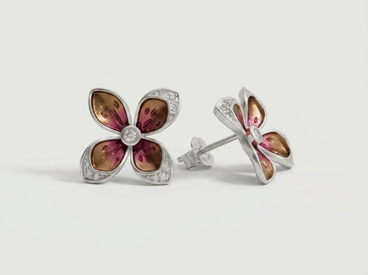 Multicolor Flower Stud Earrings for Women | Enamel Floral Earrings with Crystal Stone Detailing | Stylish Statement Earrings for Party & Festive Wear - Image 3